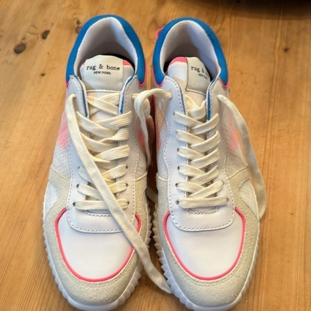 rag & bone New York Women Retro Runner 2.0 Sneakers White Pink Multi sz 8